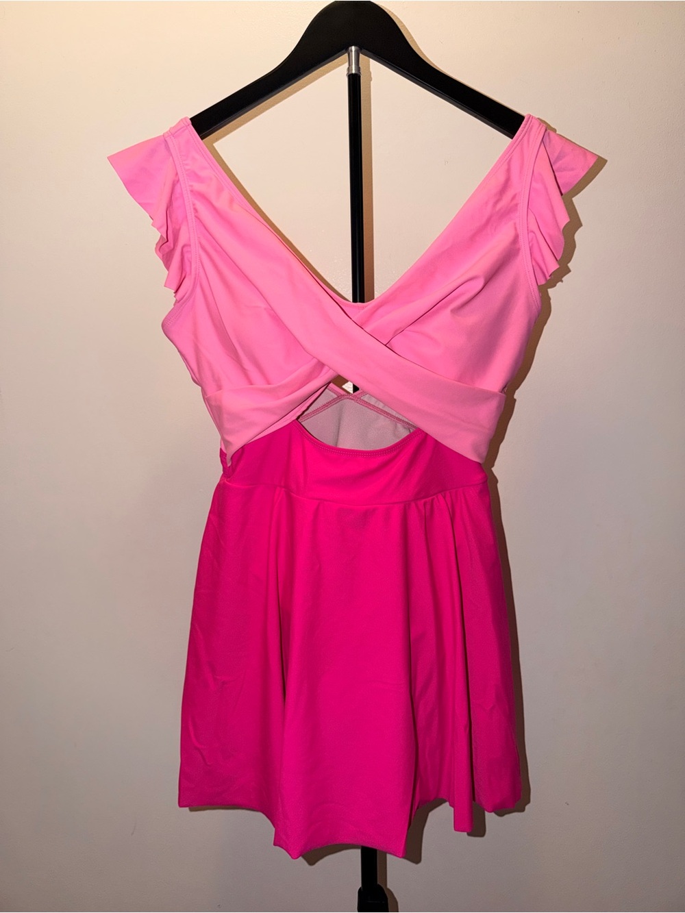 Pink Swim Dress One Piece Swimsuit | Removable Cups | Ruffle Sleeve